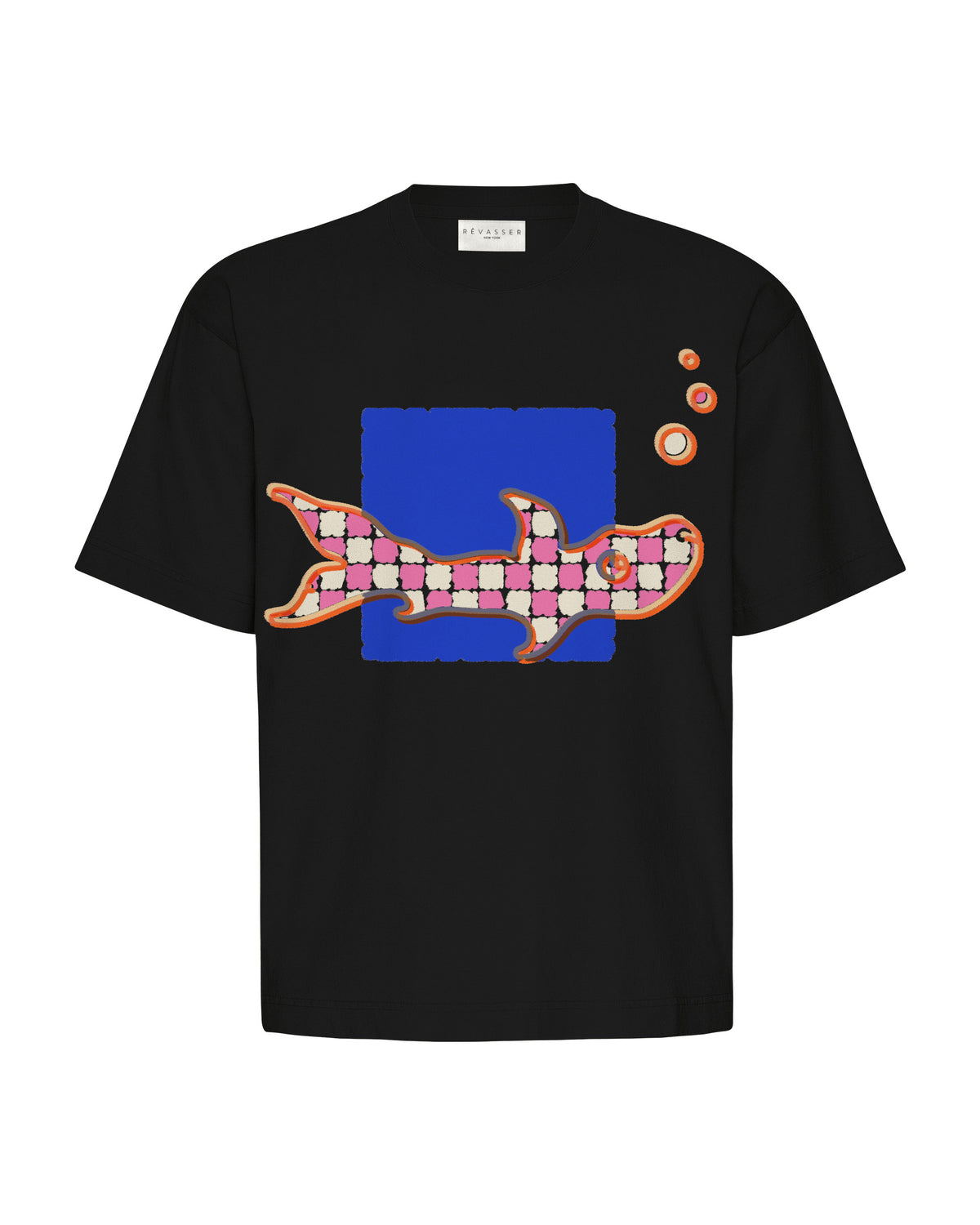 Too big for its box., on a black tee