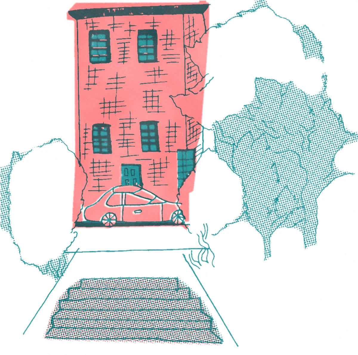 His block in fluorescent orange and teal riso