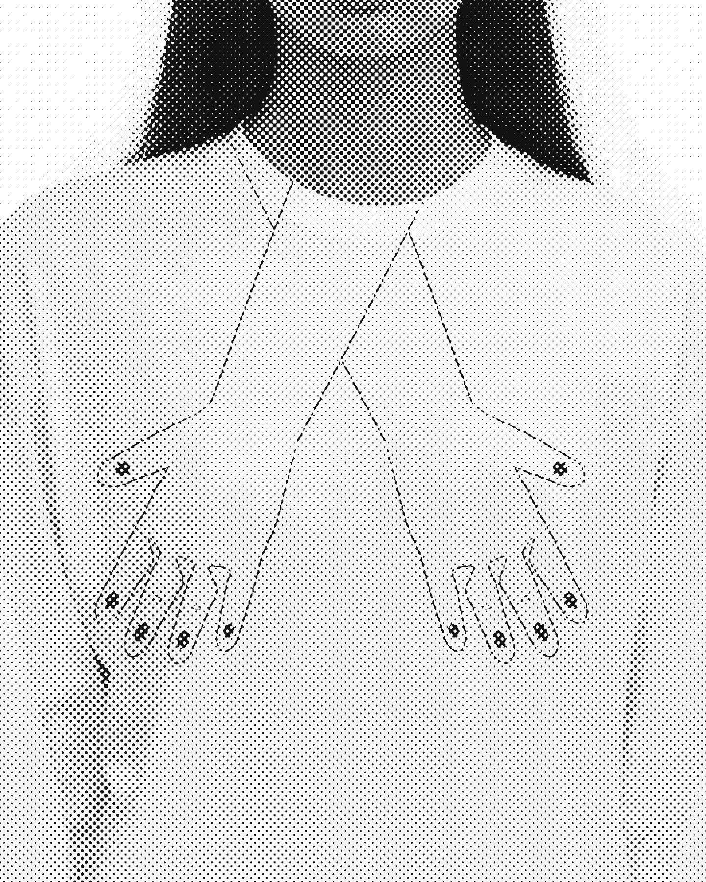 The hug worn, printed in black