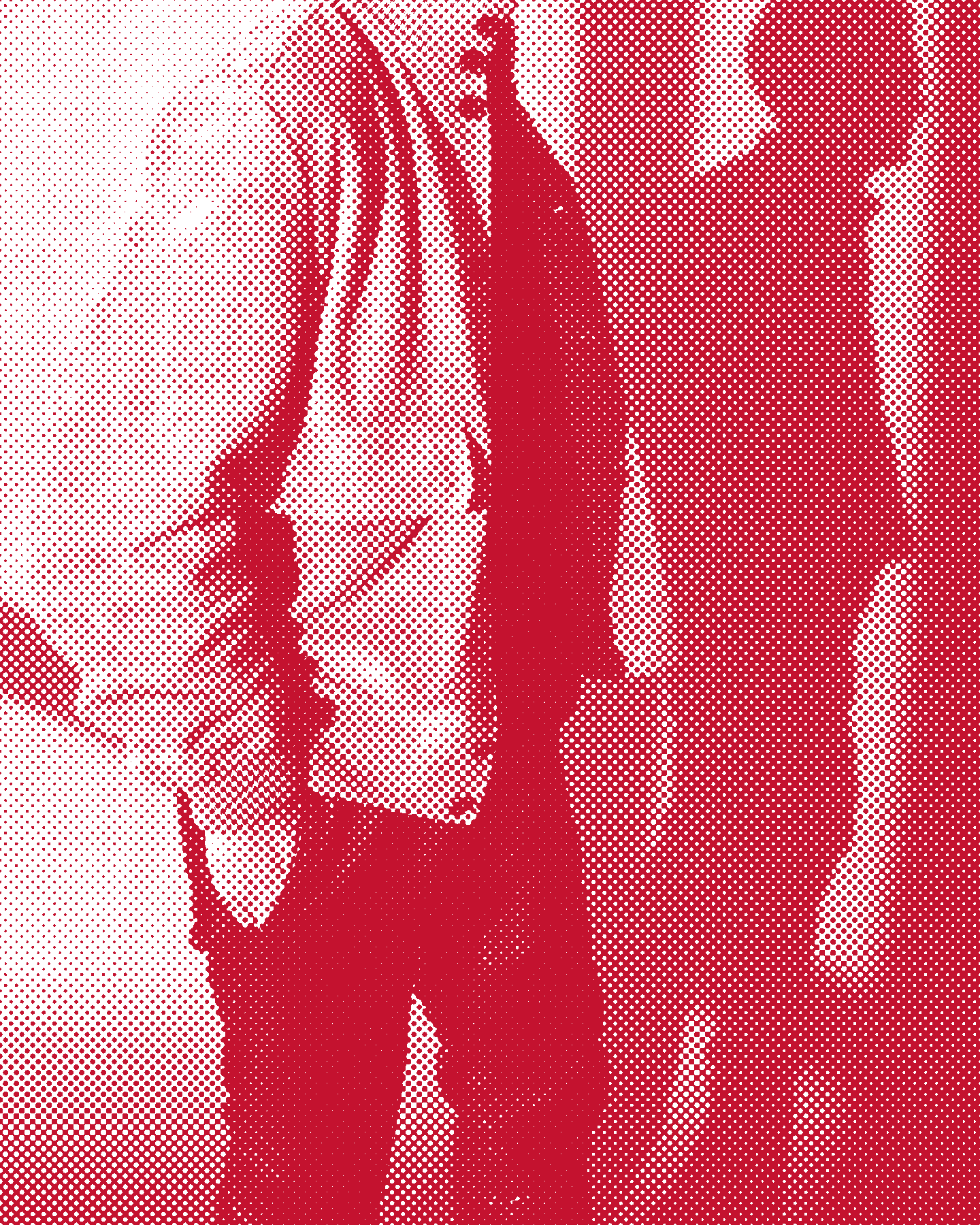 The figure in the window light, printed in the house's red