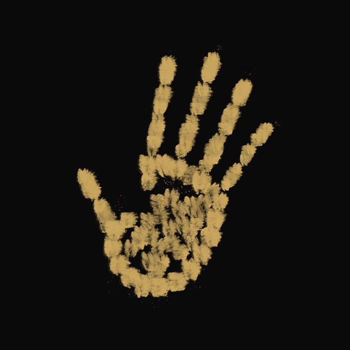A handprint in tan on black