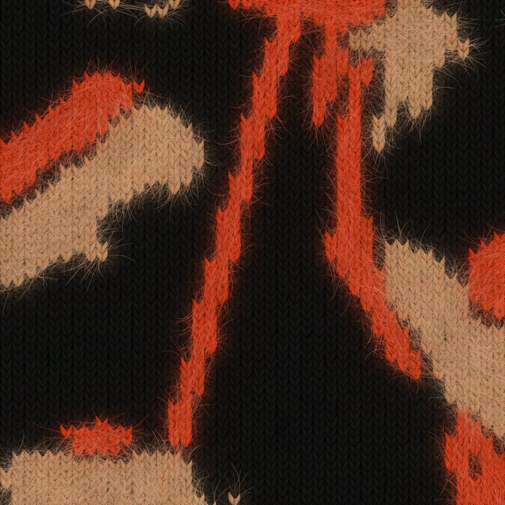 The orange, tan and black knit, close