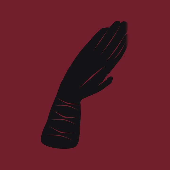 A black glove on oxblood